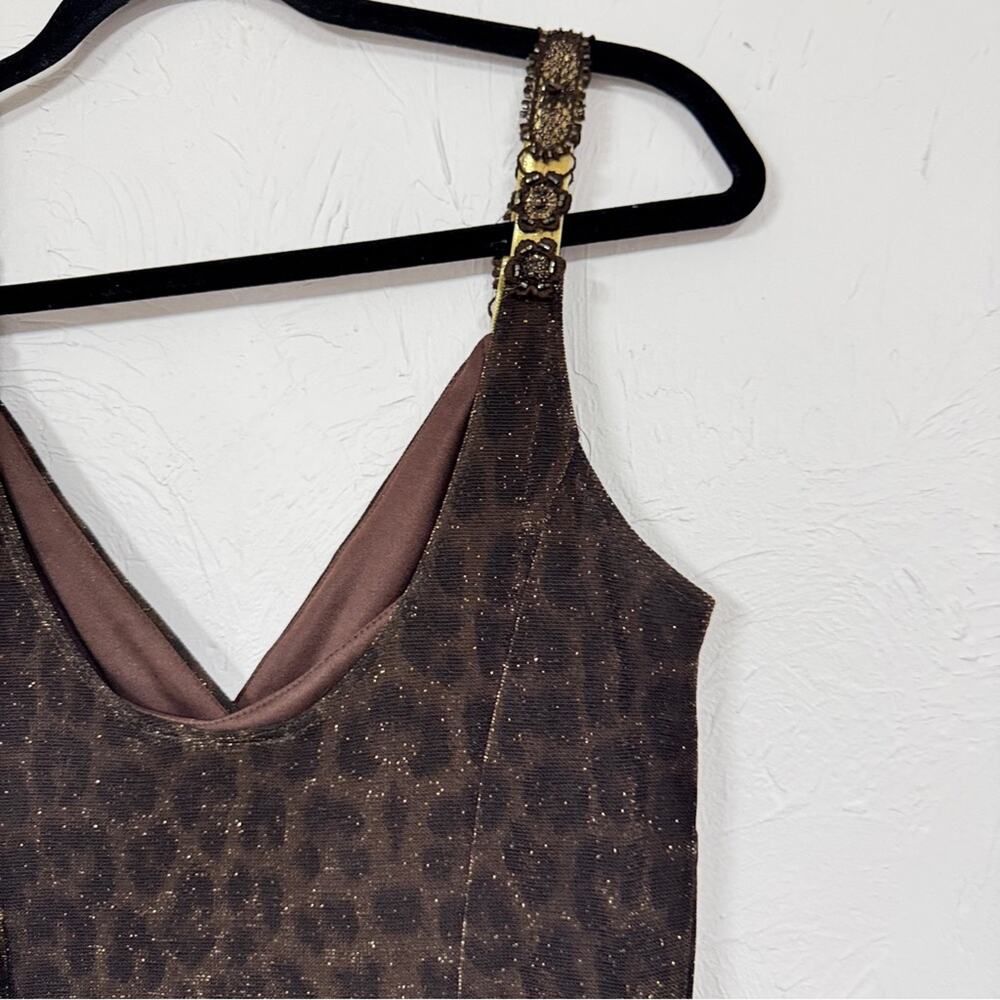 Vintage Scott McClintock Brown Leopard Maxi Dress Womens 6 Formal Glitter Y2K - Picture 12 of 15